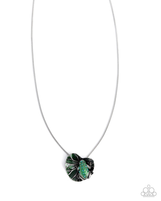 Tree Frog Tapestry - Green - Green Grass Painted Tree Frog & Lily pad Necklace Paparazzi N3391