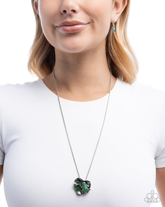 Tree Frog Tapestry - Green - Green Grass Painted Tree Frog & Lily pad Necklace Paparazzi N3391