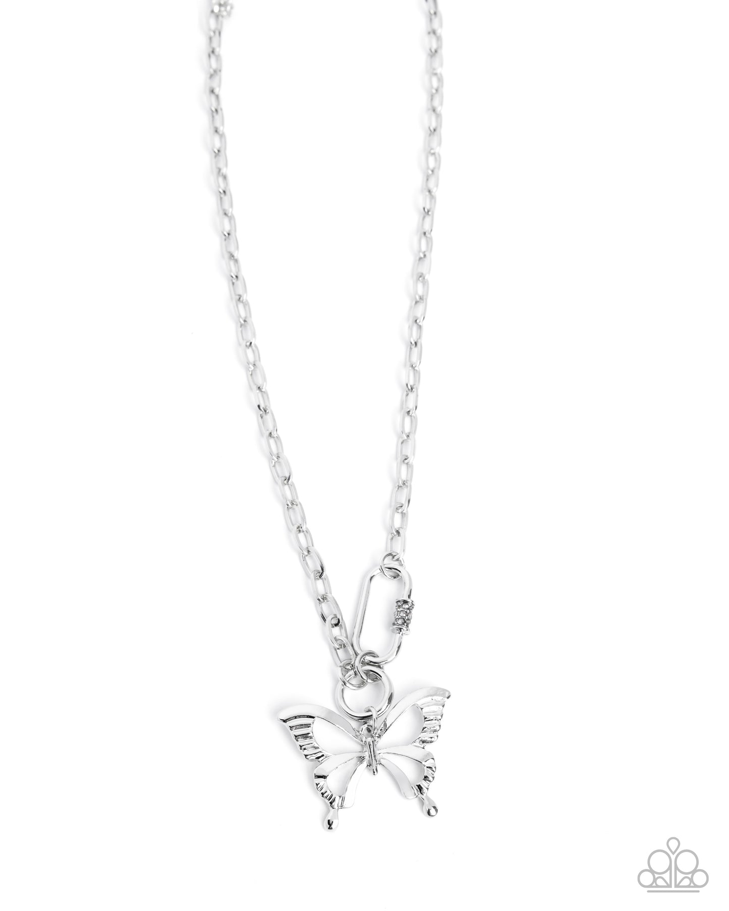 Fluttering Fuel - Silver Butterfly Carabiner Inspired Clasp Necklace Paparazzi N3664