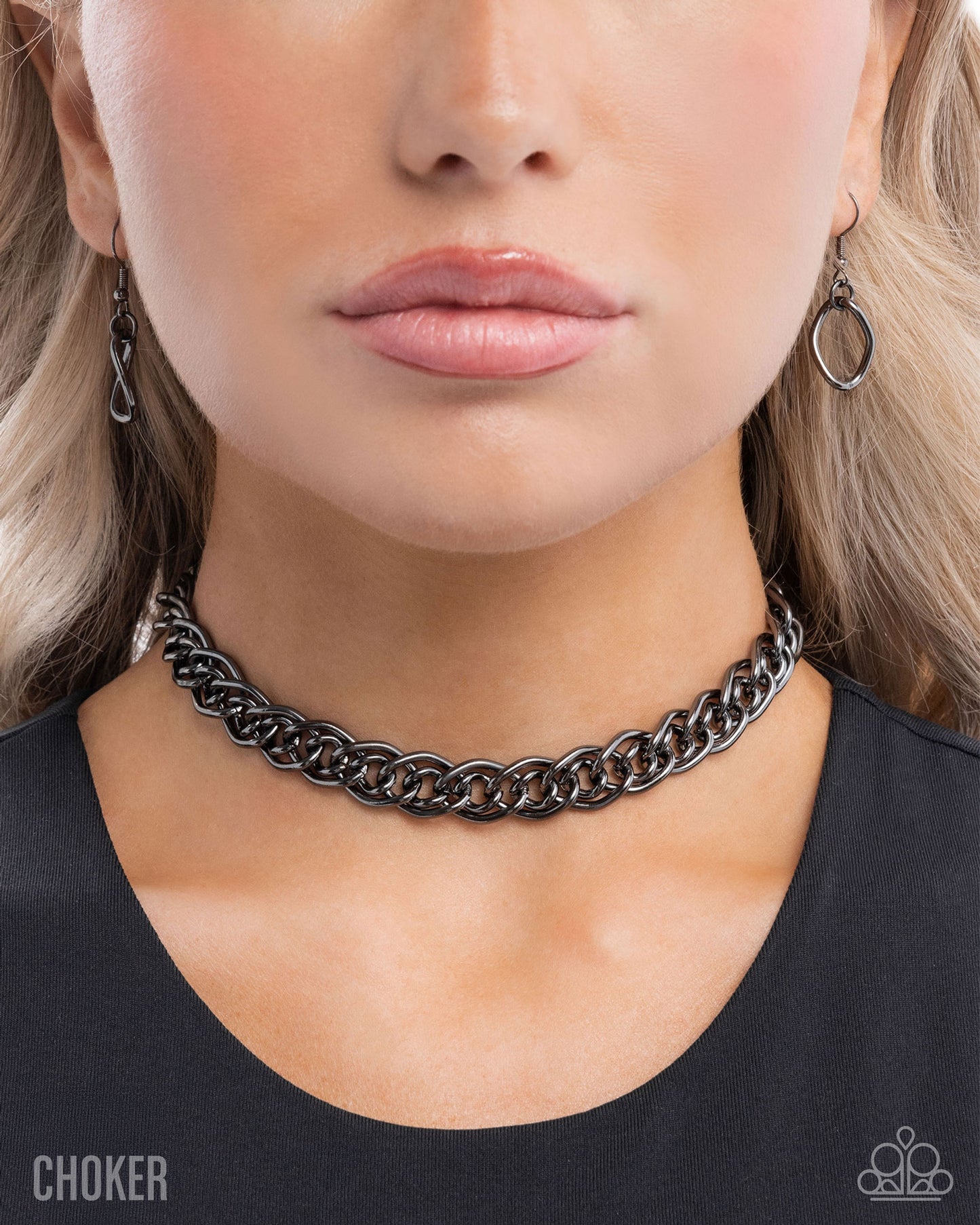 Paparazzi Lustrous Links - Black Gunmetal High Sheen Chain Choker Necklace N3901