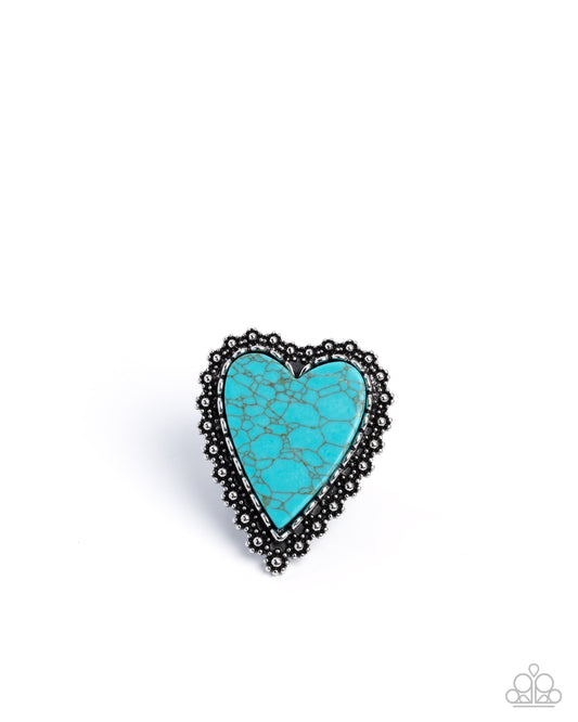 Affectionate Allegiance - Blue Turquoise Heart Stone Ring Santa Fe Style Paparazzi R1113