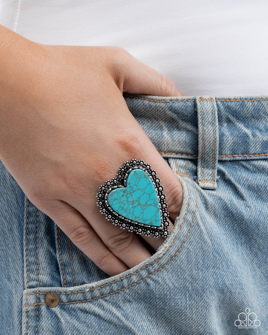 Affectionate Allegiance - Blue Turquoise Heart Stone Ring Santa Fe Style Paparazzi R1113