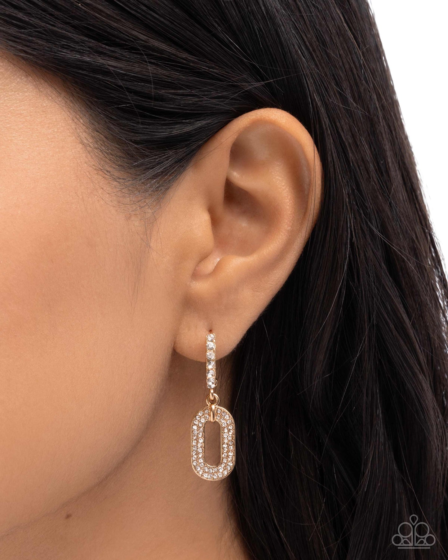 Paparazzi Next-Level Luminescence - Gold & White Rhinestone 5/8 Inch Hoop Earring E3315