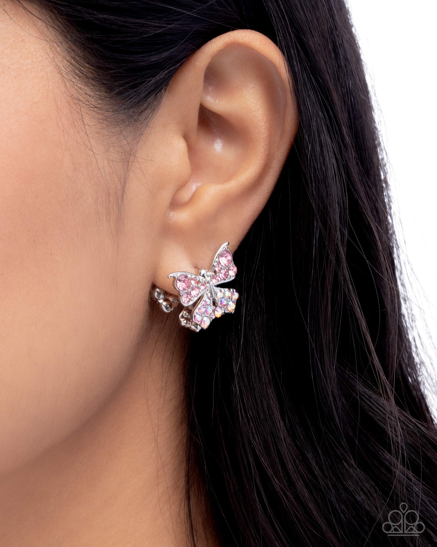 Aerial Apprentice - Pink Light Rose & Light Rose Iridescent Butterfly Hinge Earring Paparazzi