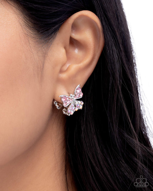 Aerial Apprentice - Pink Light Rose & Light Rose Iridescent Butterfly Hinge Earring Paparazzi