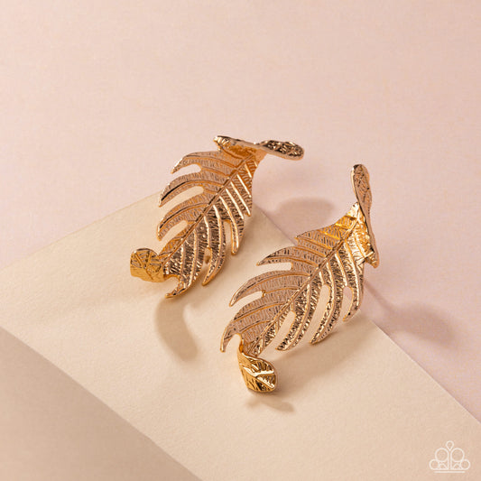 Paparazzi Leafy Lure - Gold Leaf Post Earring E1230