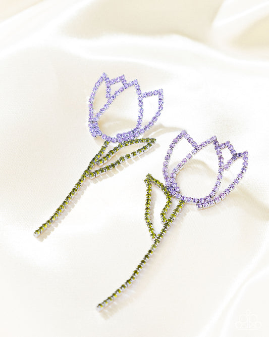 Tulip Transcendence - Purple Violet Rhinestone Tulip Flower Post Earring Paparazzi E2997