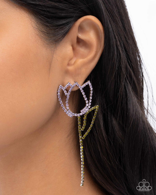 Tulip Transcendence - Purple Violet Rhinestone Tulip Flower Post Earring Paparazzi E2997