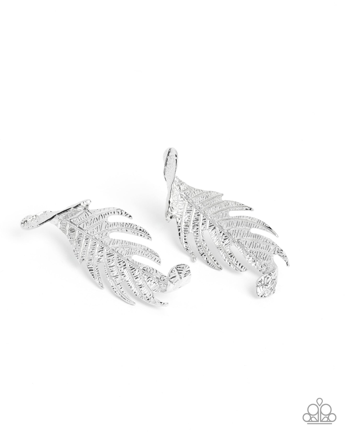 Leafy Lure - Silver Leaf Like Frame Etched Textured Earring Paparazzi E3091