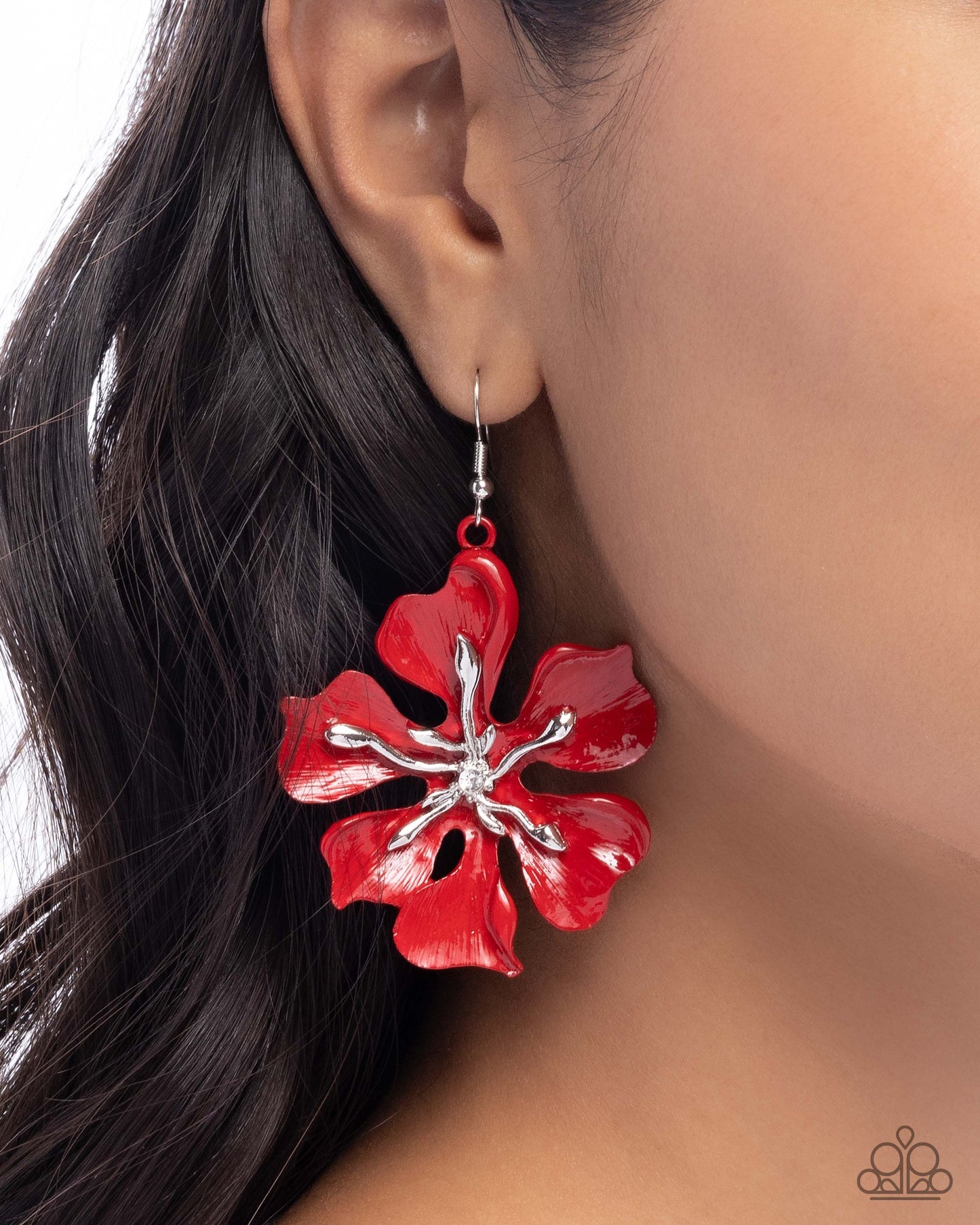Floral Faction - Red Glossy Painted Flower Earring Paparazzi E3031