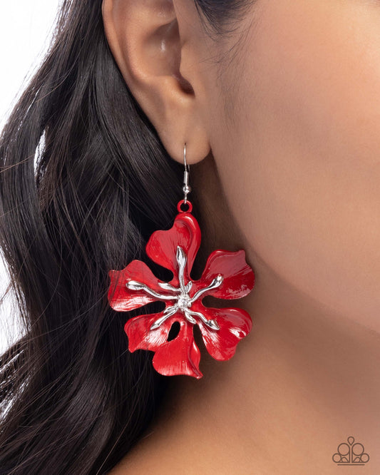 Floral Faction - Red Glossy Painted Flower Earring Paparazzi E3031