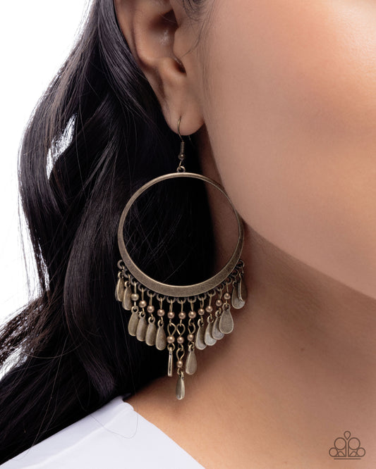 Chandelier Change - Brass Airy Hoop Fringe Earring Paparazzi