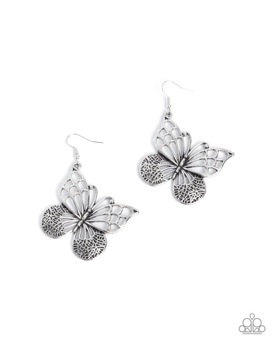 Soaring Skill - Silver Filigree Butterfly Earring Paparazzi E3109