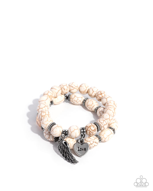 Santa Fe Settlement - White Stone Bead Set of Two Stretch Bracelet Santa Fe Style Paparazzi B2429