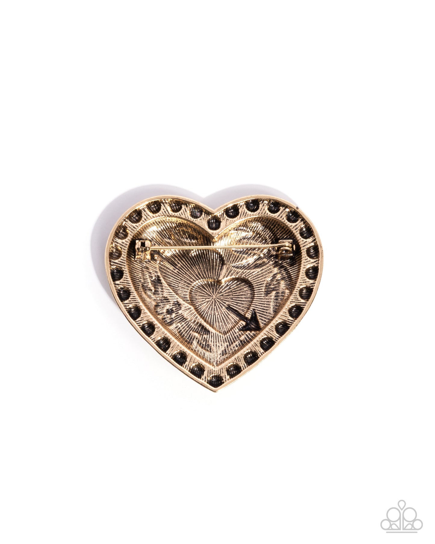 A Breath of Fresh Romance - Gold Antiqued Hearts & Flowers Brooch Paparazzi BR008