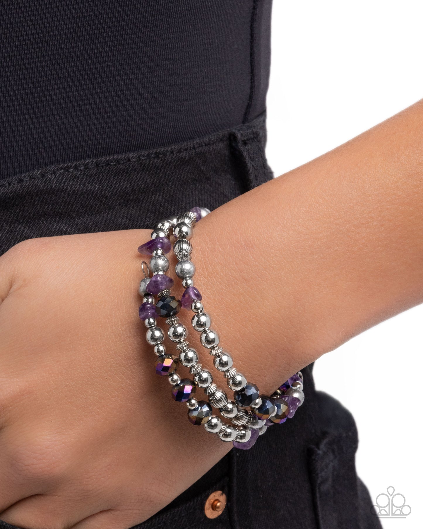 Fresh Fantasy - Purple Amethyst Pebble, Smoky UV Shimmery Bead Coil Bracelet Paparazzi B2383