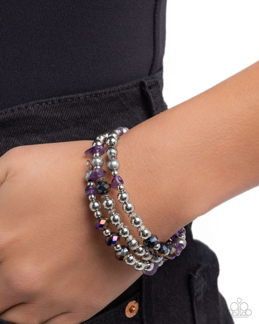 Fresh Fantasy - Purple Amethyst Pebble, Smoky UV Shimmery Bead Coil Bracelet Paparazzi B2383