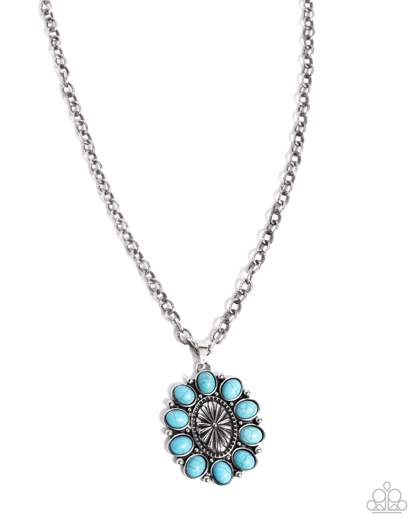 Paparazzi Santa Fe Score - Blue Turquoise Stone Floral Silver Necklace Santa Fe Style