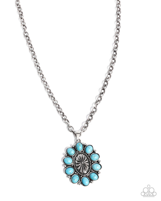 Paparazzi Santa Fe Score - Blue Turquoise Stone Floral Silver Necklace Santa Fe Style