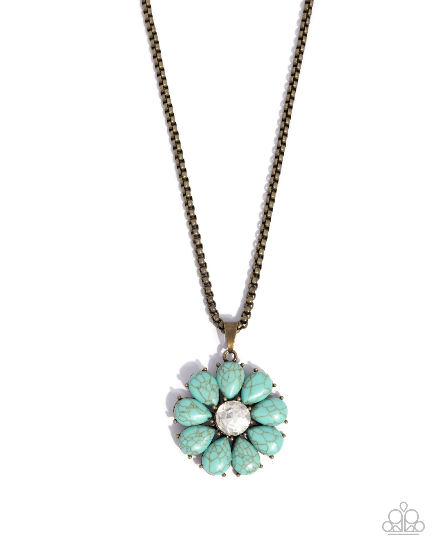 Creative Caliber - Brass & Light Green Marbled Stone Flower Necklace Santa Fe Style Paparazzi N3652