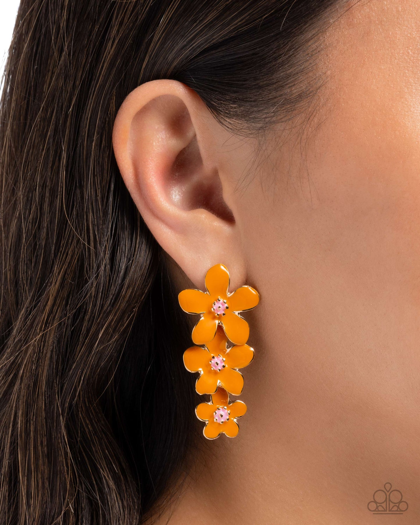 Crack of BLOOM - Orange - Orangeade & Pink Painting Flower Post Earring Paparazzi E2965