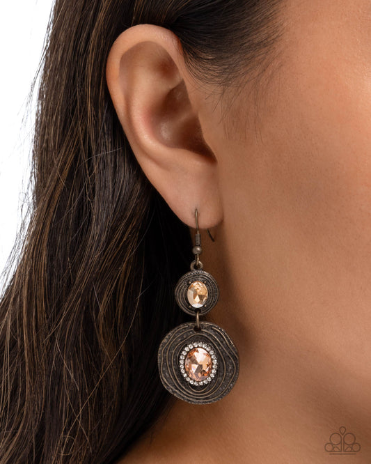 Paparazzi Ravishing Rings - Brass & Light Topaz Earring E3156