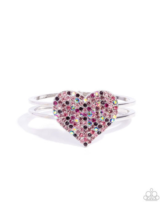 Significant Shimmer - Pink Multicolored & Iridescent Rhinestone Heart Hinge Bracelet Paparazzi B2463