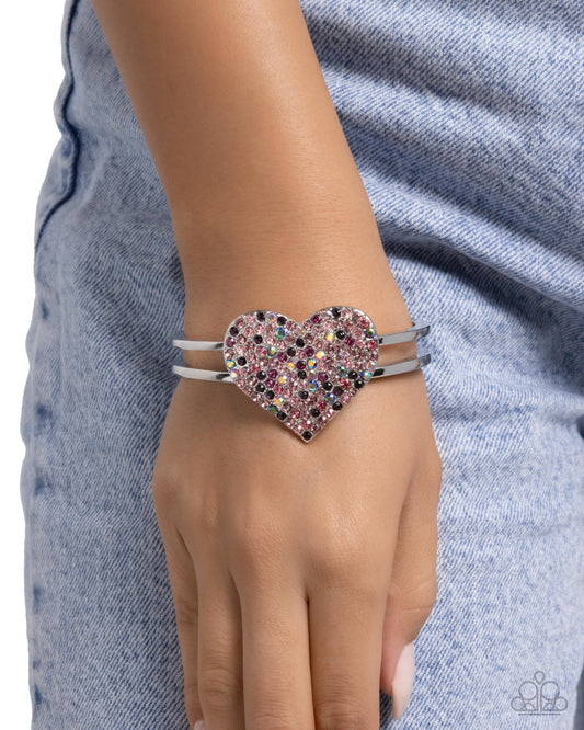 Significant Shimmer - Pink Multicolored & Iridescent Rhinestone Heart Hinge Bracelet Paparazzi B2463