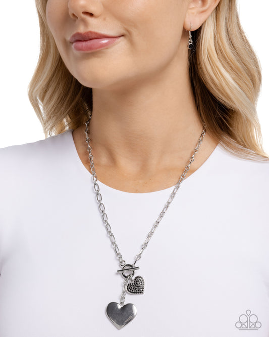 Paparazzi Courting Charisma - Black Rhinestone Silver Heart Toggle Pendant Necklace