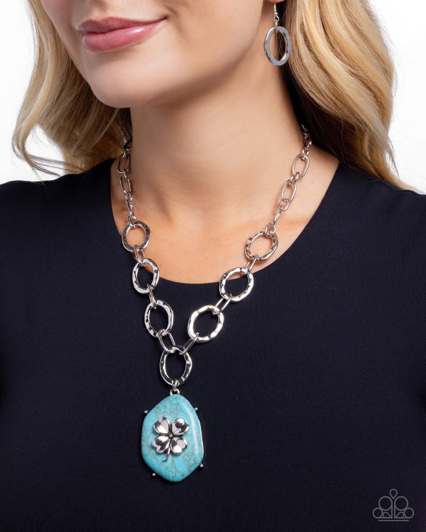 Clover Collection - Blue Turquoise Silver Clover Necklace Paparazzi N3644