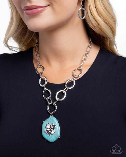 Clover Collection - Blue Turquoise Silver Clover Necklace Paparazzi N3644