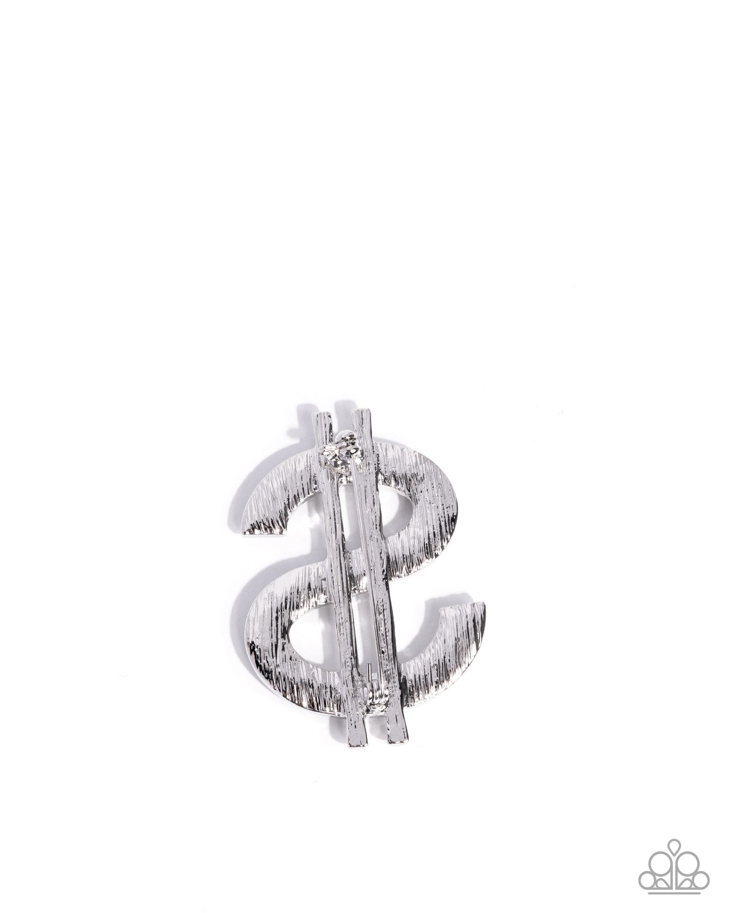 Raking in the Bling - White Rhinestone Silver Dollar Sign Brooch Lapel Pin Paparazzi BR005