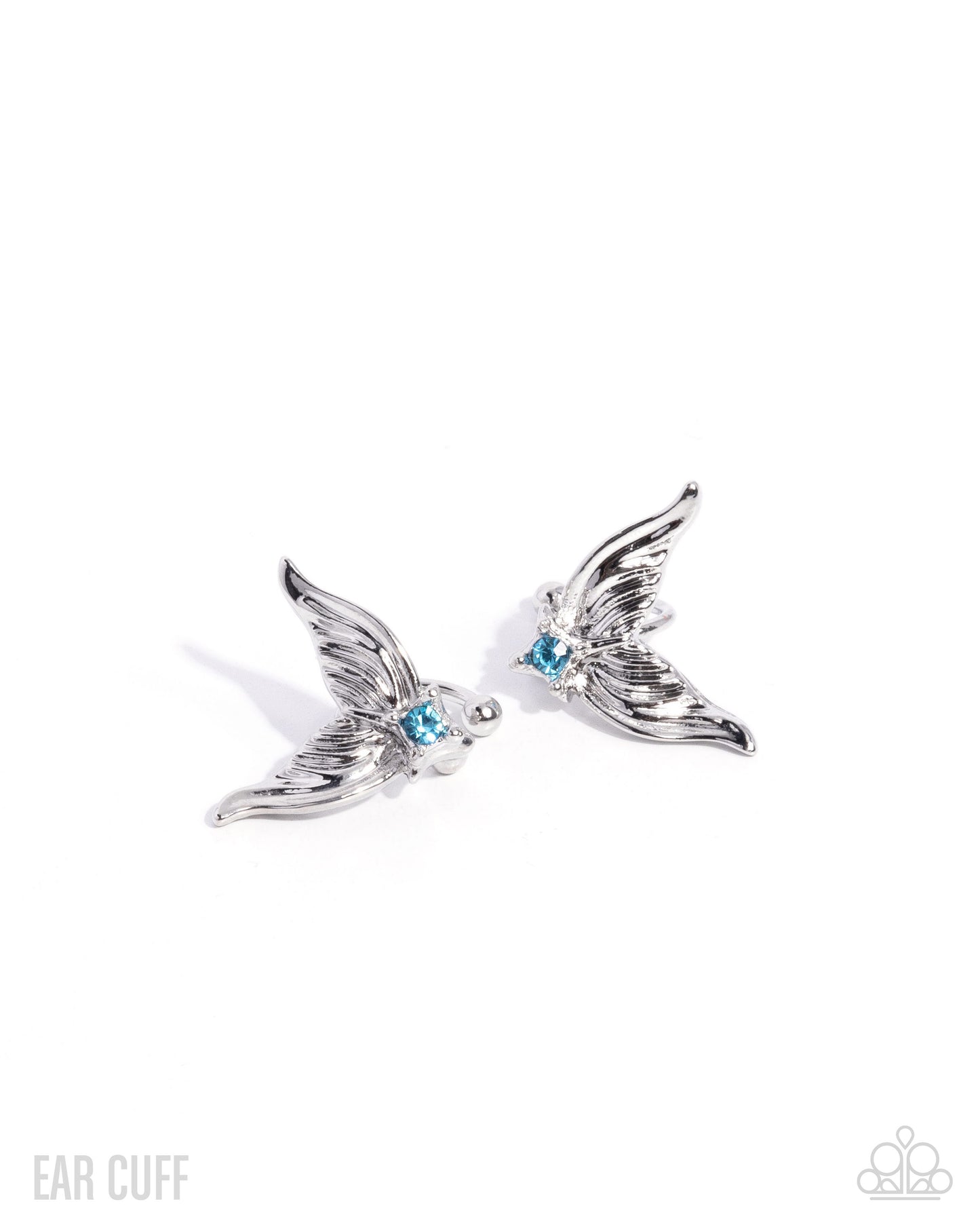 Paparazzi Mystical Mermaid - Blue Rhinestone Silver Mermaid Tail Ear Cuff Earring E3282