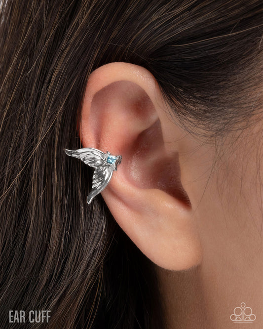 Paparazzi Mystical Mermaid - Blue Rhinestone Silver Mermaid Tail Ear Cuff Earring E3282