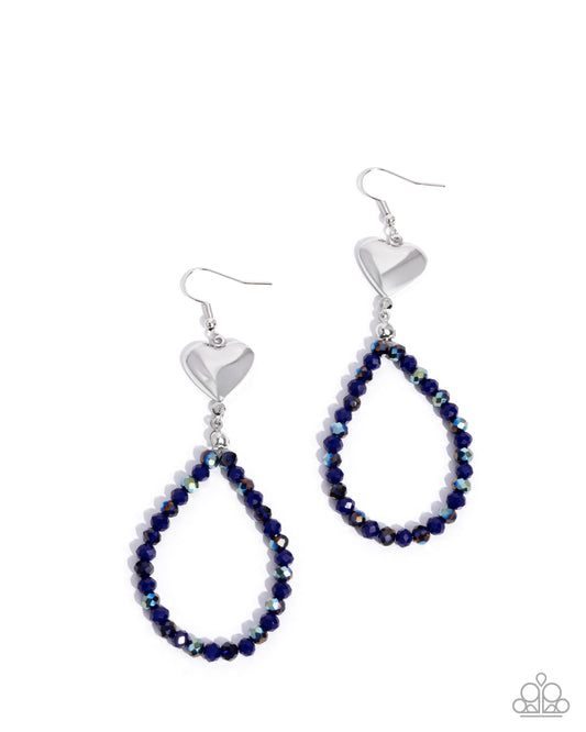 Paparazzi Treasured Teardrops - Blue UV Shimmery Bead & Silver Heart Earring