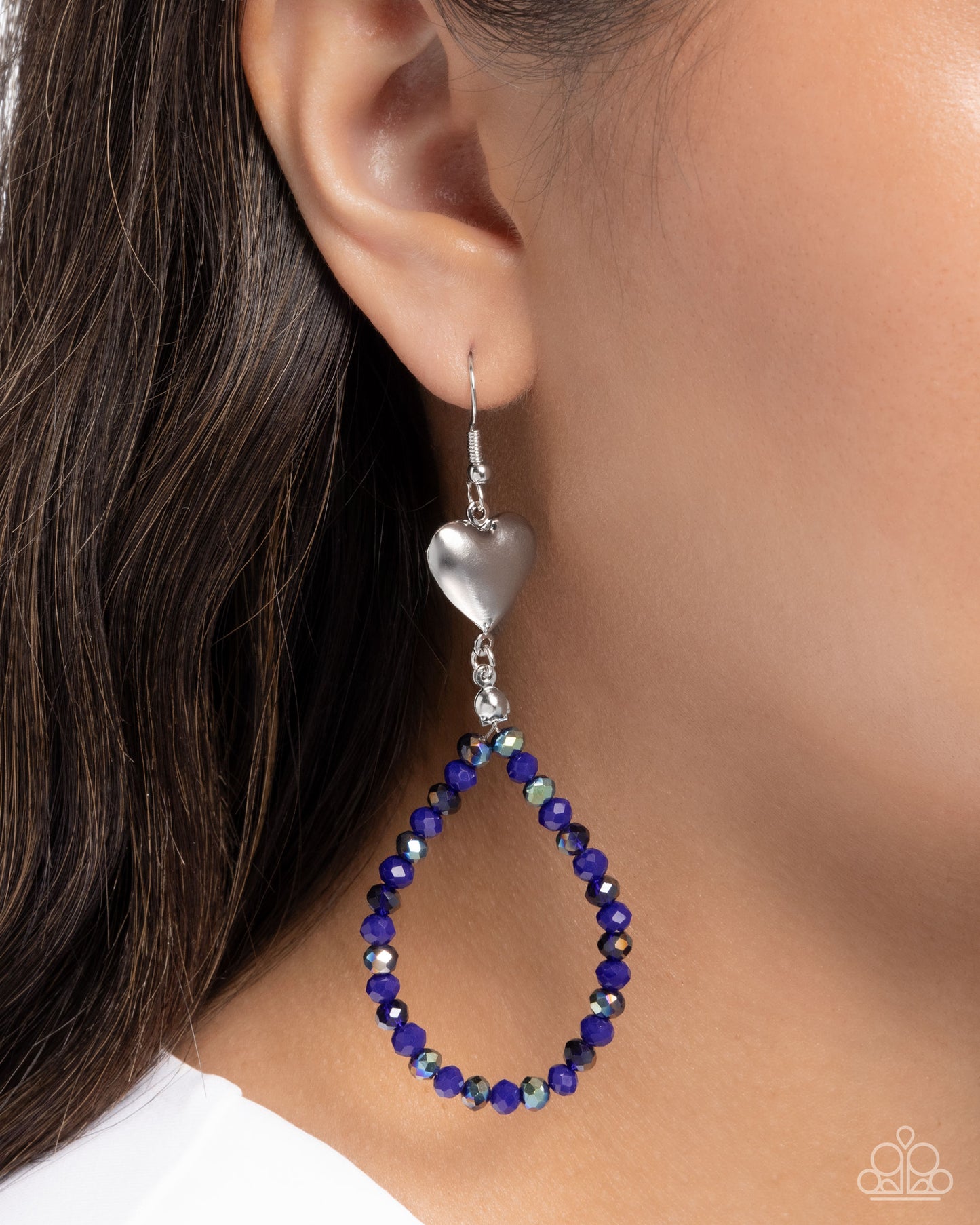 Paparazzi Treasured Teardrops - Blue UV Shimmery Bead & Silver Heart Earring