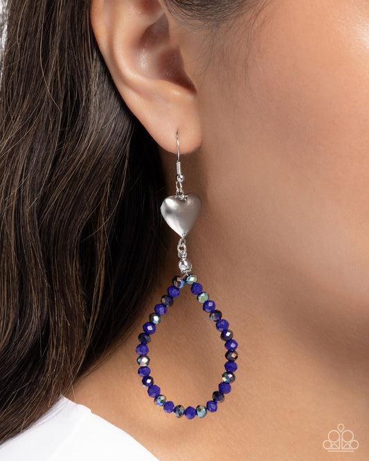 Paparazzi Treasured Teardrops - Blue UV Shimmery Bead & Silver Heart Earring