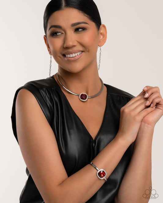 Paparazzi Asscher Assumption - Complete Look Red Gem Necklace & Bracelet