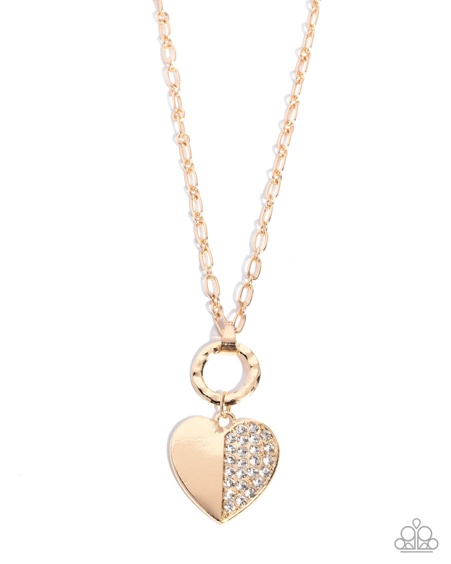 Paparazzi Half-Hearted Hangout - Gold Heart White Rhinestone Necklace N3853