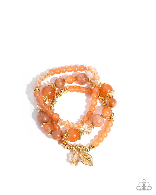 Paparazzi Leafy Lounge - Gold & Light Peach Bead Stretch Set Of 3 Bracelets B2468