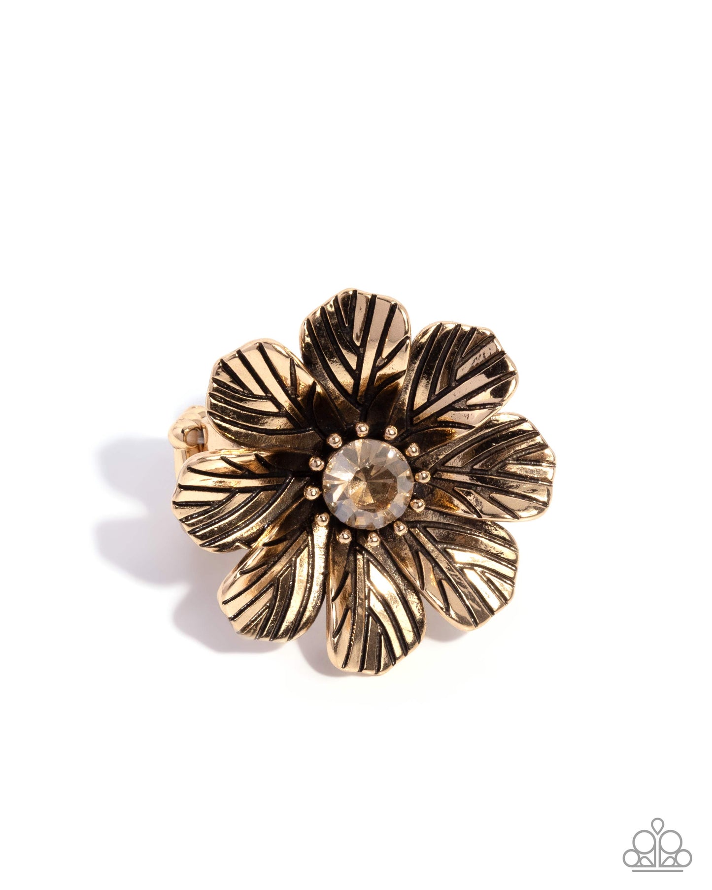 Paparazzi Textured Truth - Gold - Antiqued Gold Finished Flower Ring R1269