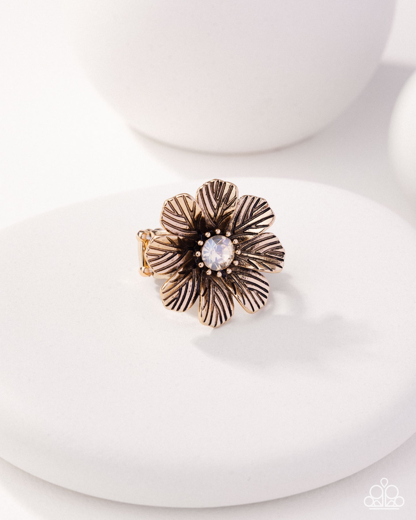 Paparazzi Textured Truth - Gold - Antiqued Gold Finished Flower Ring R1269