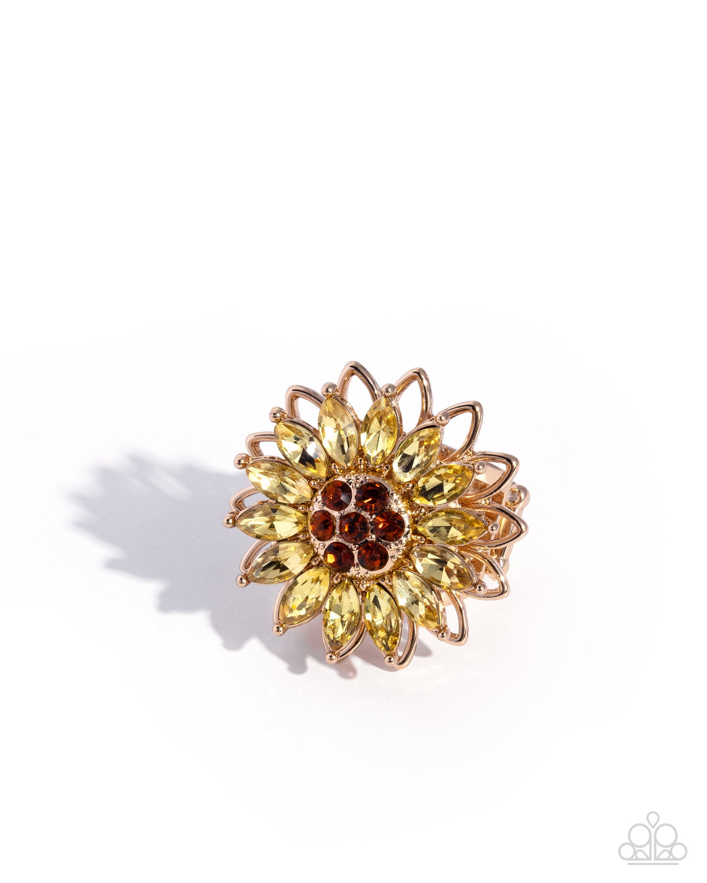 Paparazzi Sunflower Souvenir - Yellow - Sunny Yellow Gold Flower Ring R1344