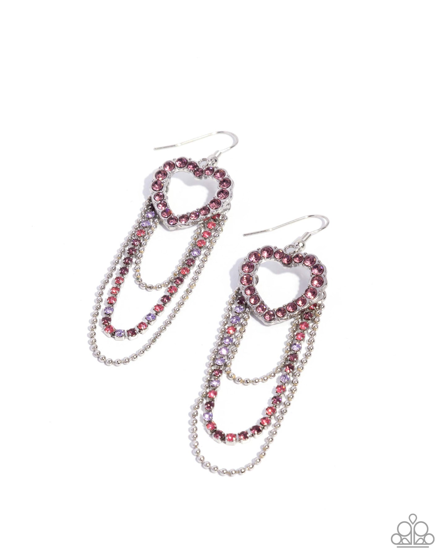 Paparazzi Haute Hangout - Purple - Light Amethyst Rhinestone Silver Heart Layered Chain Earring E3224