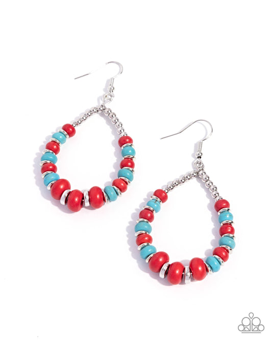 Carefree Color - Red & Blue Turquoise Bead Santa Fe Style Earring Paparazzi E3140