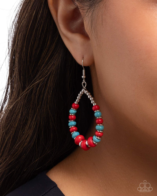 Carefree Color - Red & Blue Turquoise Bead Santa Fe Style Earring Paparazzi E3140