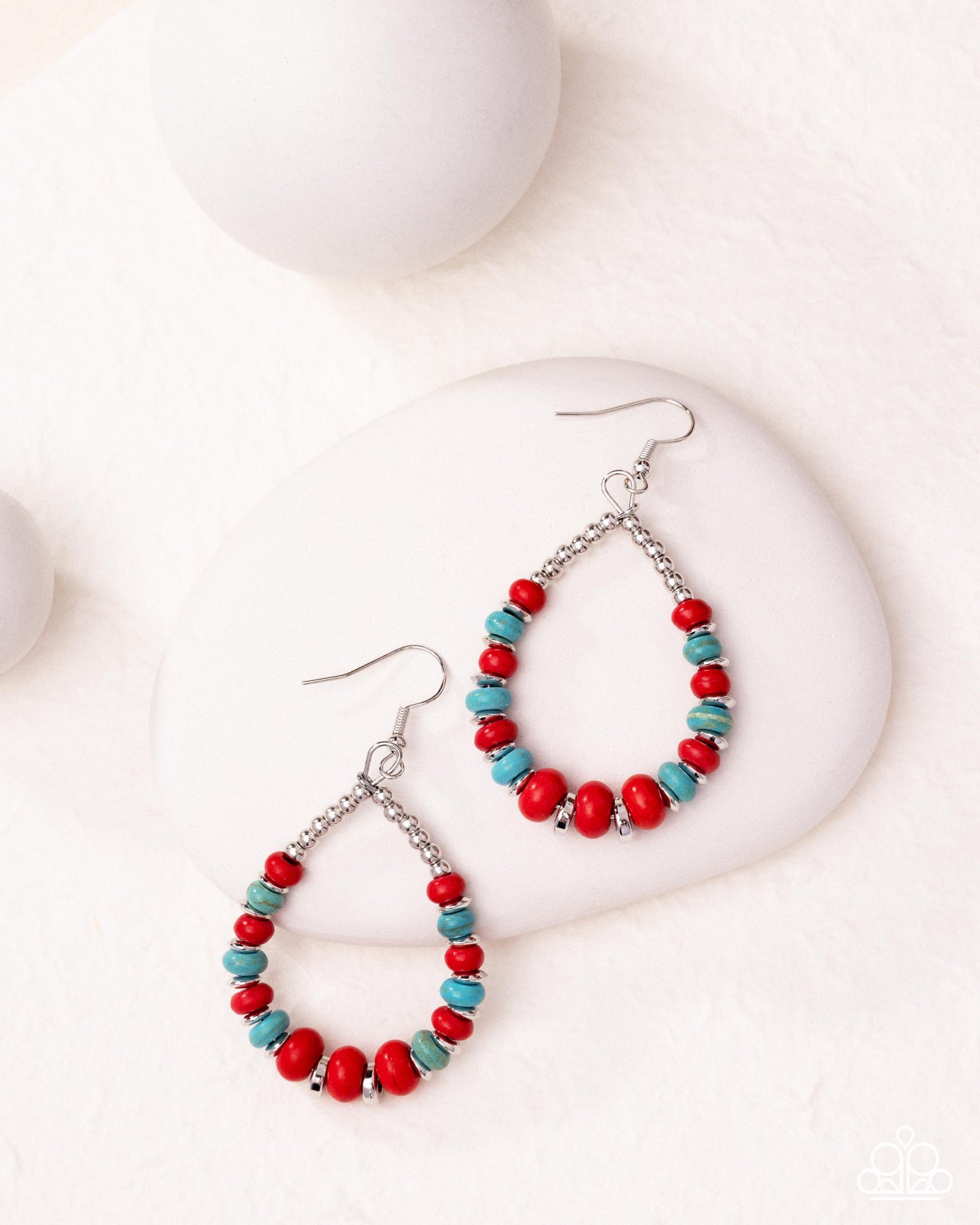 Carefree Color - Red & Blue Turquoise Bead Santa Fe Style Earring Paparazzi E3140