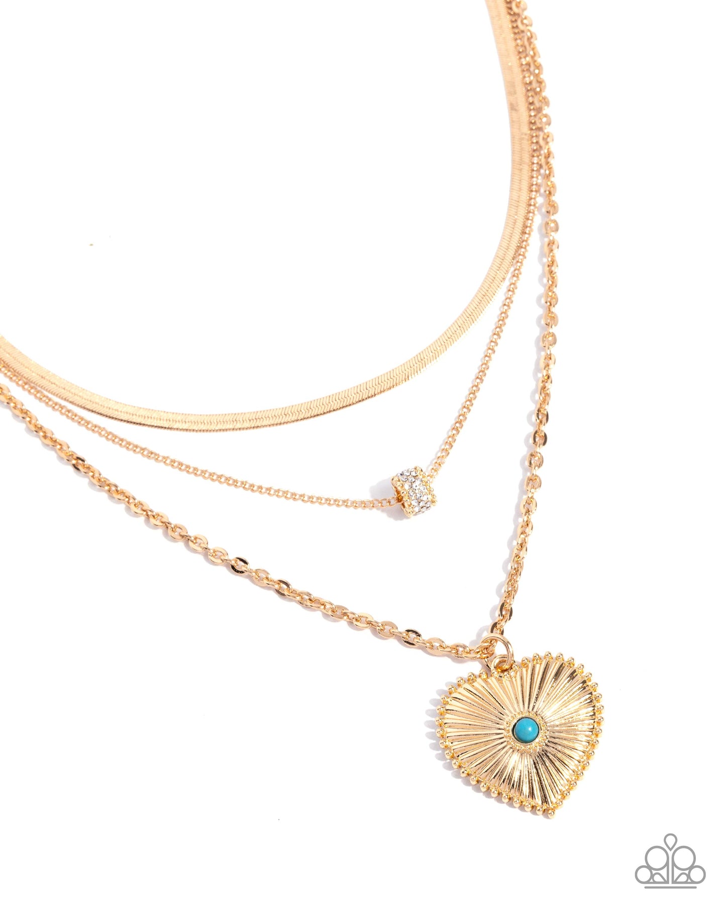 Paparazzi Love Letter Layers - Gold & Turquoise Stone Heart Layered Chain Necklace N3879
