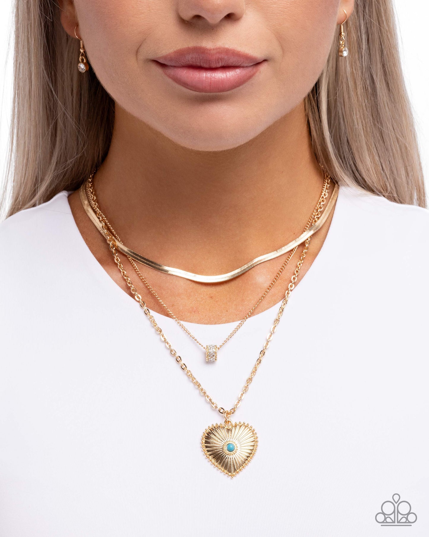 Paparazzi Love Letter Layers - Gold & Turquoise Stone Heart Layered Chain Necklace N3879