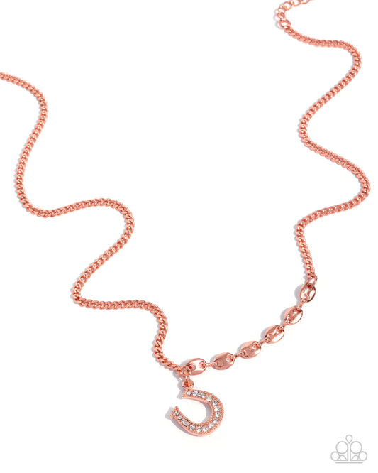 Paparazzi Horseshoe Headline - Copper - Shiny Copper Horseshoe Charm Necklace N3670